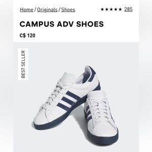 Adidas Campus White Sneakers with Navy Stripes US size 12